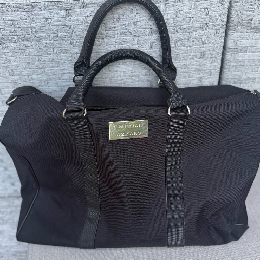 Chrome Azzaro Black Travel Duffel Bag, 2 Shirt Handles & Shoulder Strap, 20x15x7